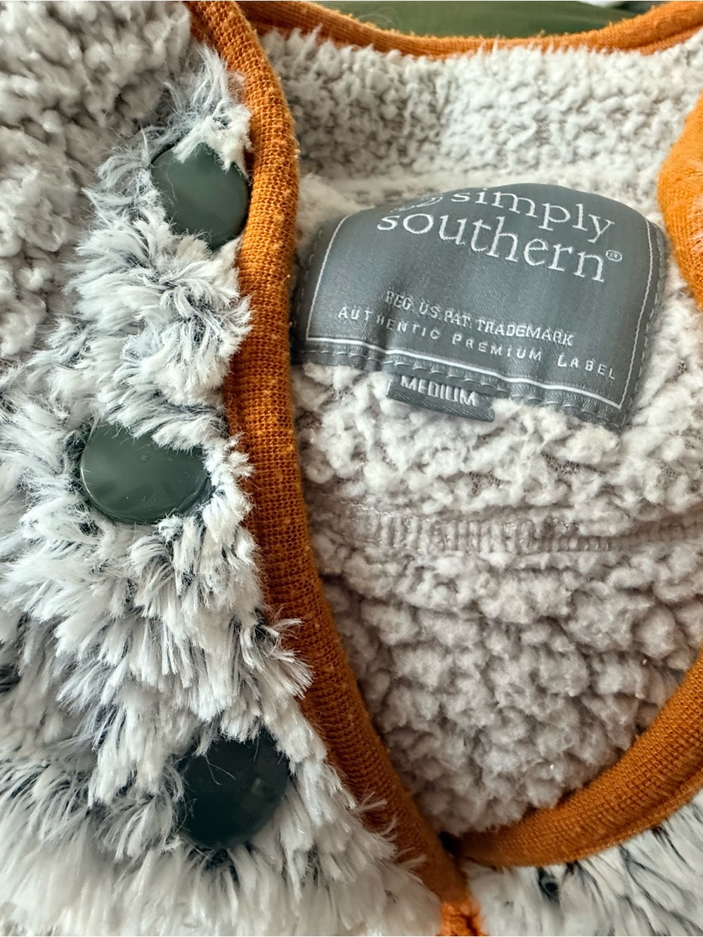 Simply Southern Cream Sherpa Cardigan with Orange Trim